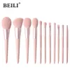 BEILI 1011-teiliges rosa Make-up-Pinsel-Set, vegan, für Augenbrauen, Wimpern, Puder, Kunsthaar, Foundation-Pinsel, Make-up-Tools für Frauen, 240116