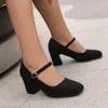 Chaussures de robe PXELENA Vintage Femmes Mary Janes Faux Daim Bout Carré Talons Hauts Pompes Peu Profondes 2024 Printemps Automne Noir Rouge Bureau Lady 43