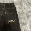 Jeans masculinos JNCO Jeans Y2k Hip Hop Gráfico Impressão Gótico Preto Baggy Jeans Retro Calças Homens Mulheres Novo Streetwear Cintura Alta Calças de Perna Larga T240117