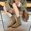 Soft Leather Retro Cowboy Boots Fall Winter Western Jeans Boots Pointy Toe Comfy Chunky Brown Frosted Boots for Women 240116