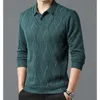 Autumn Winter Men's Casual Fake Two Pieces Patchwork Sweaters Business Office Fashion Warm Plaid Polo-Neck Knitted Pullovers 240117