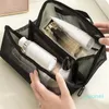 Kozmetik çantalar siyah örgü makyaj çantası kadın şeffaf küçük büyük portatif depolama seyahat banyo malzemeleri havlu