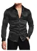 Camisa de vestido de cetim de seda brilhante luxuosa masculina manga comprida casual magro músculo botão para baixo camisa plus size S-3XL 240117