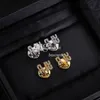 Letter Crystal Stud Earring Fashion Jewelry Simple Gold Plated Earring with Box Set Birthday Present