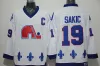 Heren Retro Quebec Nordiques Jerseys Hockey 19 Joe Sakic 21 Peter Forsberg 13 Mats Sundin 26 Peter Stastny 10 Guy Lafleur Lichtblauw Wit Bla