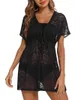 Damesbadmode Dames Cover-up Jurk Korte mouw V-hals Doorzichtige vetersluiting Los Zomermode Strand