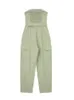 Sexiga stropplösa jumpsuits med bälte för kvinnor kausal solid ärmlös inslagen bröst sommar mode jumpsuit full lastbyxor 240116