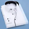 Black and White Patchwork Long Sleeve Shirt Men's Business Office Cotton Shirt Sky Blue Slim Fit Camisa/Chemise S-5XL 240117