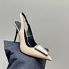 Fashion Pumps High Heels Shoes Sexy Pointy Sexy High Heel Patent Leather Sandal Large Square Buckle Designer Slingback Heel Luxury Dress Party Shoe Top Quality