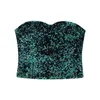 Women's Tanks Women Fashion With Sequined Green Side Zipper Corsets Tops Vintage Strapless Slash Neck Female Chic Lady