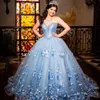 Bleu clair Quinceanera robe princesse robe De bal chérie sans manches 3D fleurs perles fête douce 16 robes De 15 A os279O