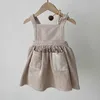 Vestidos de menina 2023 Autumn New Baby Girl Retro Corduroy Dress Fashion Kids Kids Strap Dress Dress Square Collar Dress Dresses Dresses Dresses H240508