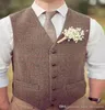 2020 Country Brown Groom Sets for Wedding Wool Herringbone Tweed Made Made Slim Mens Suit Vest Farm Prom Dress Weistcoat PL8168434