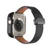 Bracelet en cuir véritable à boucle pliante magnétique de luxe avec boîtier de montre pour Apple Watch Ultra 2 1 49 mm 45 mm 44 mm 41 mm 40 mm 42 mm Bracelet de montre iwatch Series 9 8 7 6 SE 5