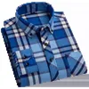 Autumn Winter Fashion Men Casual Flanell Plaid Långärmtröjor S-8XL Regular Fit Pocket Businessman Dress Shirts Daily 240117