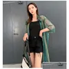 Women'S Cape Womens Cape 2023 New Spring Summer Lapel Three-Quarter Sleeve Green Shing Perspective Loose Big Size Shirt Women Blouse F Dhwov