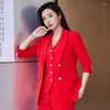 Pantalones de dos piezas para mujer, chaqueta de otoño para mujer, chaleco de Color sólido, trabajo de oficina coreano, ropa de negocios elegante a la moda para viajeros 2024