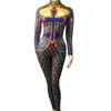 Stage Wear Sparkling Colorful Crystals Rhinestones Women Jumpsuit Long Sleeve Spandex Elastic Singer Performance Jazz Dance Costume