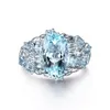 Klusterringar fashionabla 925 silver ring blå sten topas finger retro män och kvinnor bröllopsfest tillbehör