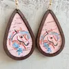 Boucles d'oreilles pendantes en bois pour femmes, peinture à l'encre, cheval, Cowboy occidental américain, coucher de soleil, couleur idyllique, Patchwork rayé, goutte