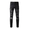 Men's Jeans American Style High Street Slim Fit Elastic Versatile Live Streaming Internet Celebrity Washed Black Patchwork Leather Jeans