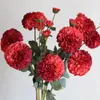 Decorative Flowers 31.6" Artificial Dahlia Blossom Branch In Red Burgundy Faux Flower Stem DIY Florals | Wedding/Home Decoration/Bouquet