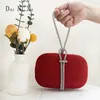 Luxury Women Fashionable Red Velvet Tote Bags Crystal Handle Suded Box Evening Wedding Diamond Handväskor Kvinna 240116