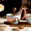 Pots à café cheveux longs fille tasse en céramique princesse française dessin animé imprimé tasse maison petit déjeuner lait thé eau tasses café bureau ami cadeau