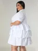 Wmstar Plus Size Dreess for Women Solid Summer Cute Elegant Midi Shirts 드레스 패션 생일 의상 도매 드롭 240116