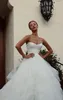 Sweetheart Ruffles Tulle Ball Gown Plus Size Court Train Wedding Dresses With Detachable Straps