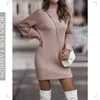 Vintage inverno vestido de malha senhoras chique gola alta lanterna manga longa mini camisola vestidos para as mulheres chegada 2023 roupas 240117