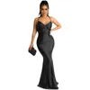 Casual Dresses Solid Color Sexy Halter Wrap Breast Strap Sheath Long Dress Birthday For Women Wedding Bridesmaid Black