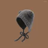 Basker lambhair vinter harajuku y2k beanies stickade hatt kvinnor snör upp varm tjock hiphop skullcap kort unisex grundläggande mössbomber