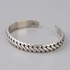 S925 Silver Vintage Bracelet Personality Tire Pattern Male Hand Chain Simple Thai Open Bangle For Men And Women 240116