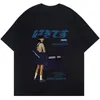 Hip Hop Streetwear Y2K Camiseta Menina Japonês Kanji Impressão Oversized Camiseta Harajuku Verão Mens Manga Curta de Algodão Tops 240116