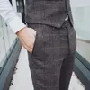 Boutique xadrez moda oficial negócios masculino terno calças casuais magro noivo vestido de casamento marrom cinza 240117