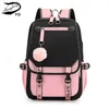 أكياس مدرسية كبيرة في سن المراهقة الفتيات في سن المراهقة USB Port Canvas Schoolbag Book Back Bag Fashion Black Pink Teen School Propack 240116