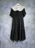 2024 Sprężyna kontrastowe kolorowe panele Sukienka Czarna krótki rękaw szyi szyjąca dorywna sukienki A3J121438