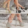 Sandals Black High Heels Pumps Women Peep Toe Bling Ankle Buckle Strap Party Shoes Sexy Pole Dance Platform