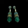 Boucles d'oreilles Vintage de tempérament cristal vert avec strass, crochet d'oreille pour femmes et filles, accessoires de bijoux