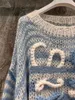 Looewe Designer Mohair Seater women's Seater light Blue Twist Knit Pullover Seater Clashing Color