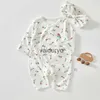 プルオーバー0-6ヶ月夏新生児の女の赤ちゃんロンパーズ帽子2pcsセットコットンプリント衣類幼児ジャンプスーツファッション服2023 H240508