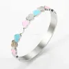 Gold Color Blue And Pink Enamel Forever Love Heart Charm Bangle Bracelet For Women Girlfriend Promise Wedding Jewellry Gifts Bangle