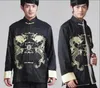 Hot Sale Chinese Traditional Men's Satin Embroidered Golden Dragon Jacket Long Sleeve Tang Suit Kung Fu Coat Casual Top Jackets