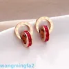 2024 New Age Jewelry Designer Stud Japan and South Korea Non Fading Double Ring Roman Numeral Red White Diamond Female Earrings