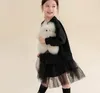 2024 Spring Big Girls Lace Tulle Dresses Kids Floral Rabbit Printed Long Sleeve Dress Kids Black Gauze Princess Complements Z6773