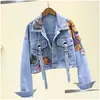 Damenjacken Damenjacken Frühling Jeansjacke Damenmode Blumen Stickerei Pailletten Kurze Jeans Vintage Lose Streetwear Drop Dhhoe