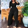 エスニック服2024女性のためのアフリカの服衣装ゆるいジャンプスーツファッションストリートウェア3/4スリーブブルー白い黒いポリエステルワイドレッグ