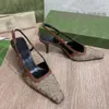 Slingback Yüksek Topuklu Slingback Gucciizm Ayakkabı Sandalet Loafers Kadın Pompası Orta Topuk Siyah Mesh Kristaller Köpüklü Baskı Ayakkabıları Kauçuk Deri Ayak Bilgi Kayışları