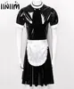 Uomo Sissy Maid Dress Costume Cosplay Clubwear Manica corta a sbuffo Wetlook Latex Servo Uniforme svasato con grembiule 2112231032063